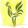 Coq  olive et feuiles d olivier  crayon sur papier  21X29 cm  sbd 25 01 08