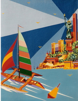 course Monaco New York, huile sur toile, 20 figure, sbd 1985